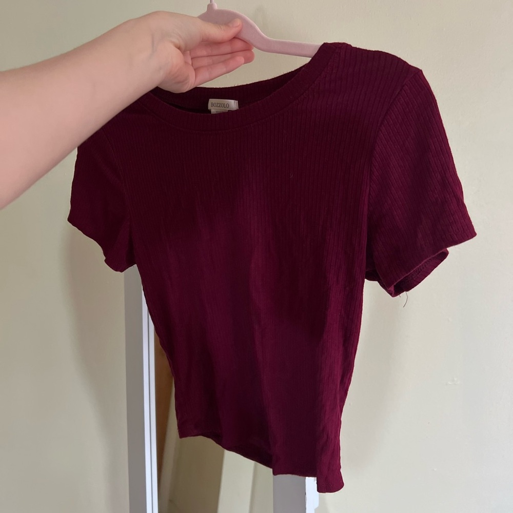 Burgundy Ribbed Cropped Top
